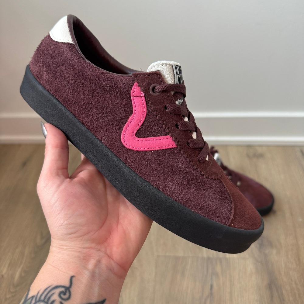 Vans Sport Low Trainer Sneakers Women's Size 8 Burgundy Suede Pink Stripe NWOT